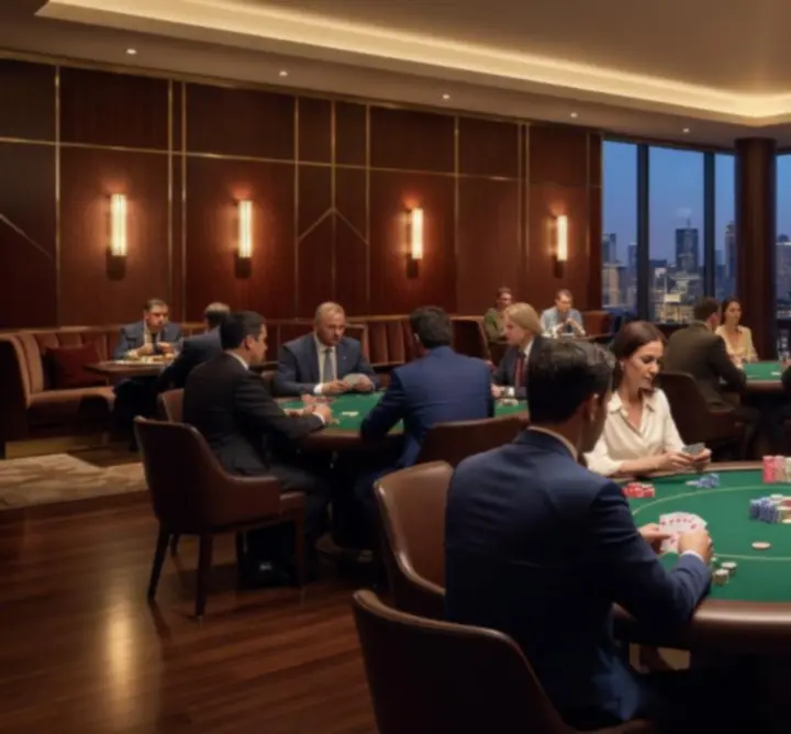 Poker w Xia – stoliki do gry otoczone światłami baru