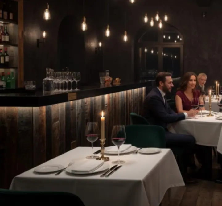 Elegancka, nastrojowa część restauracyjna w Xia przygotowana na prywatny wieczór