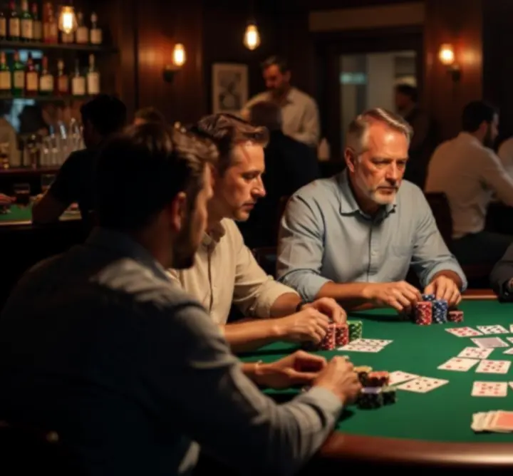 Gracze przy stole pokerowym podczas turnieju w Xia